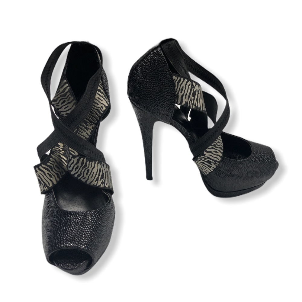 Black Colin Stuart Open Toe Strappy Platforms 7b - image 3